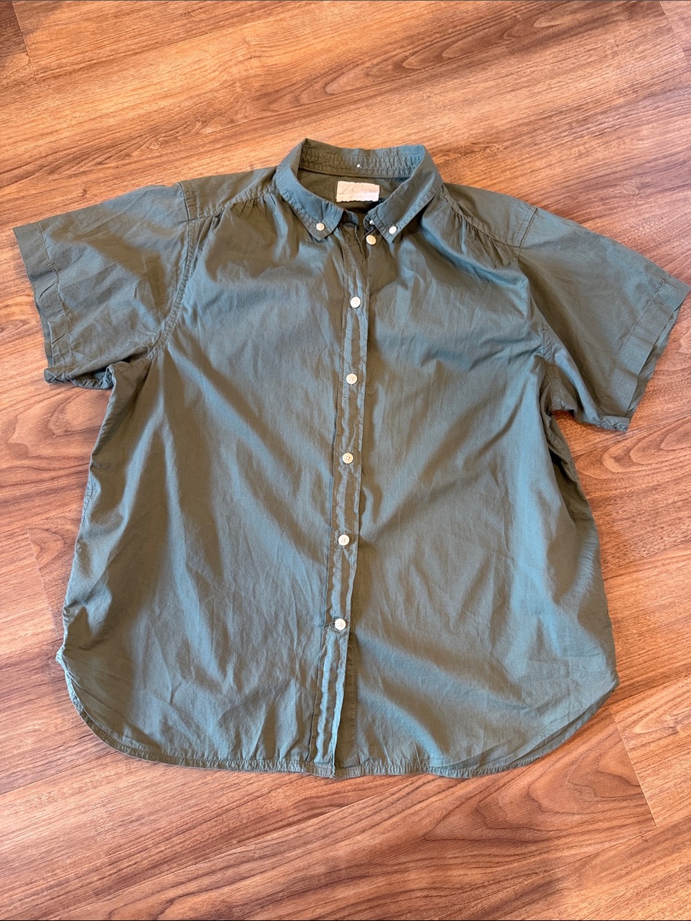 J.Crew Women's Olive Green Short Sleeve Button-Down Camp Shirt